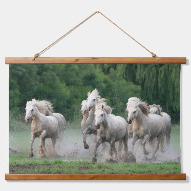 Camargue Horses Running in Water Hanging Tapestry (Front)