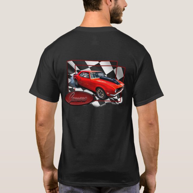 Camaro with chequered flag back ground  T-Shirt (Back)