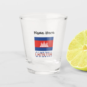 Cambodia and Cambodian Flag with Your Name Shot Gl Glass