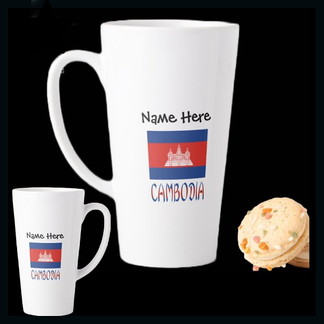 Cambodia Cambodian Flag Black Personalized Large Latte Mug (Creator Uploaded)