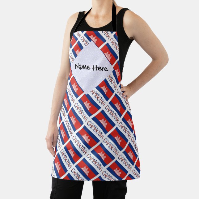 Cambodia Cambodian Flag Tiled Personalised Name  Apron (Insitu)