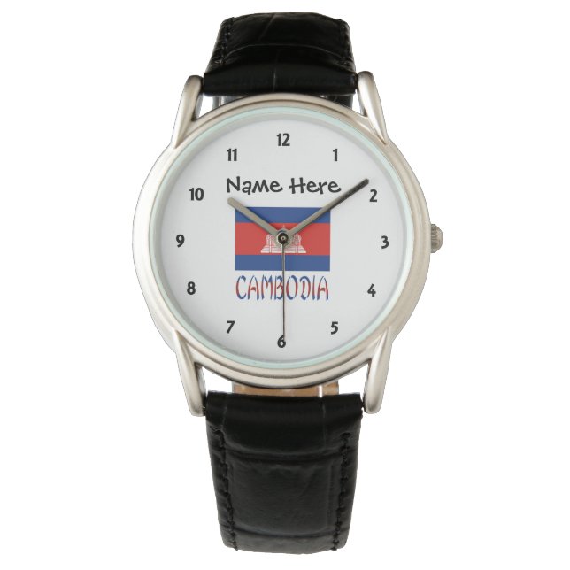 Cambodia Cambodian Flag Tiled Personalised  Watch (Front)