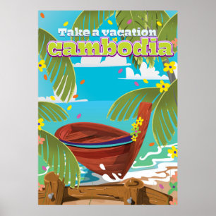 Cambodia cartoon travel poster art.