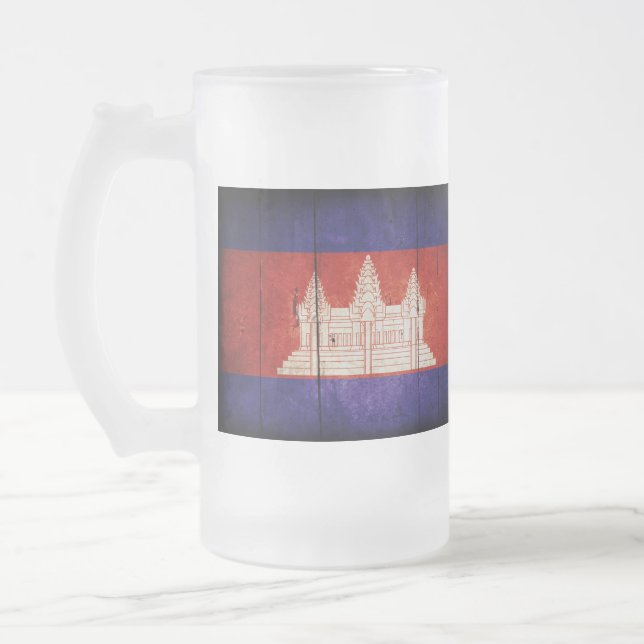Cambodia Flag; Cambodian; Khmer Frosted Glass Beer Mug (Left)