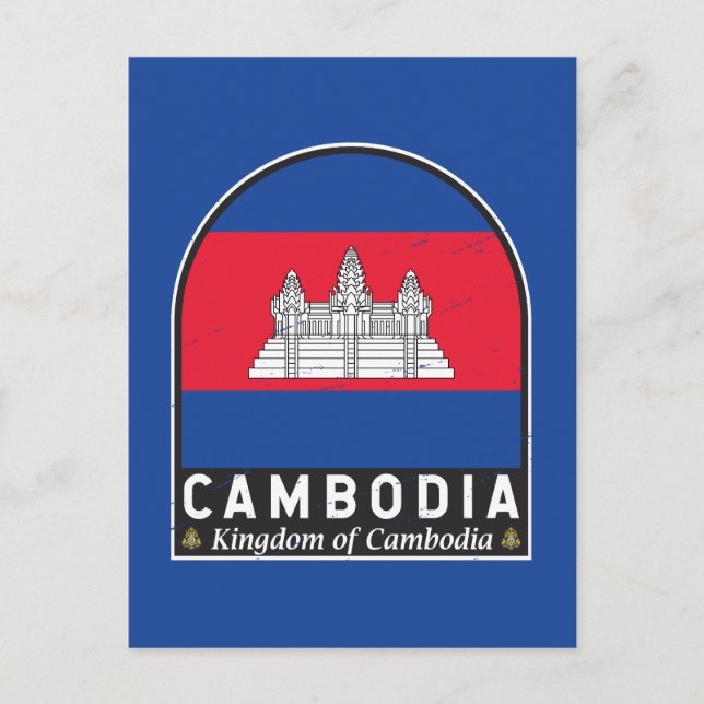 Cambodia Flag Emblem Distressed Vintage Postcard (Front)
