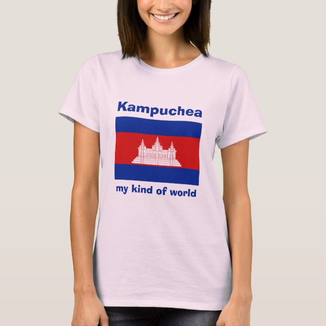 Cambodia Flag + Map + Text T-Shirt (Front)