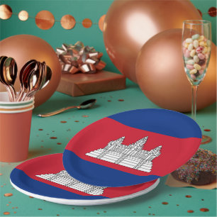 Cambodia flag paper plate
