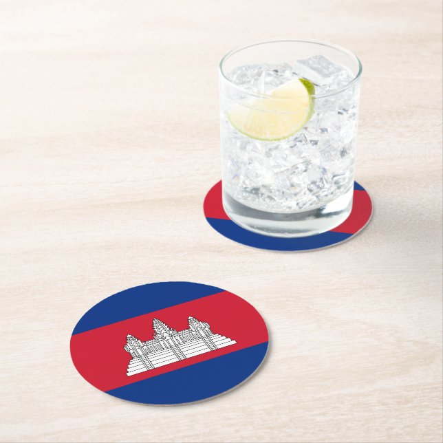 Cambodia flag round paper coaster (Insitu)