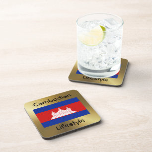 Cambodia Flag+Text Coaster