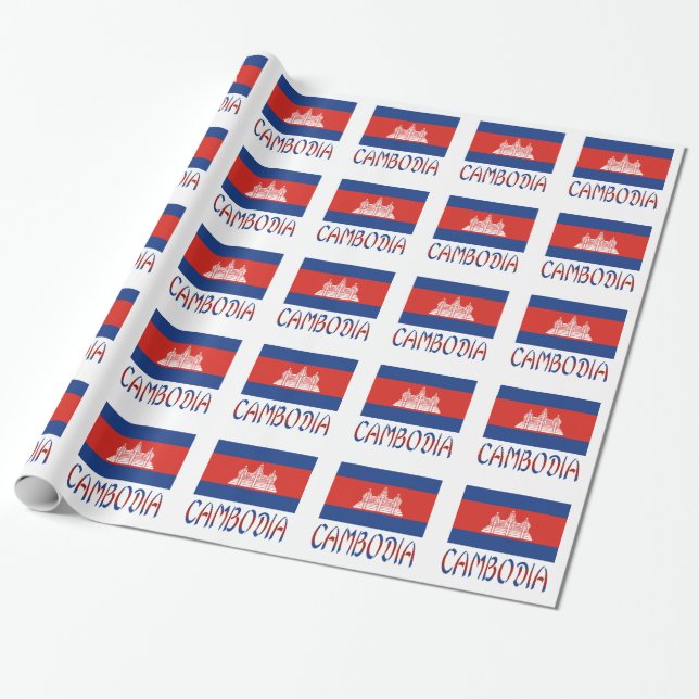 Cambodia Flag Tiled Wrapping Paper (Unrolled)