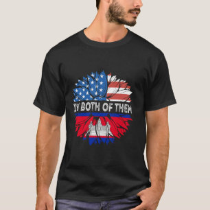 Cambodia Flag USA Sunflower I'm Both Of Them Cambo T-Shirt