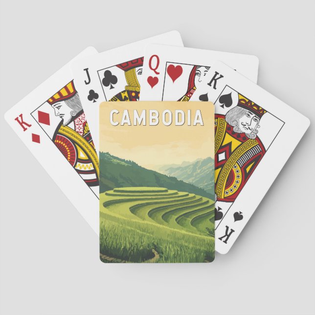 Cambodia Illustration Travel Art Vintage Playing Cards (Back)