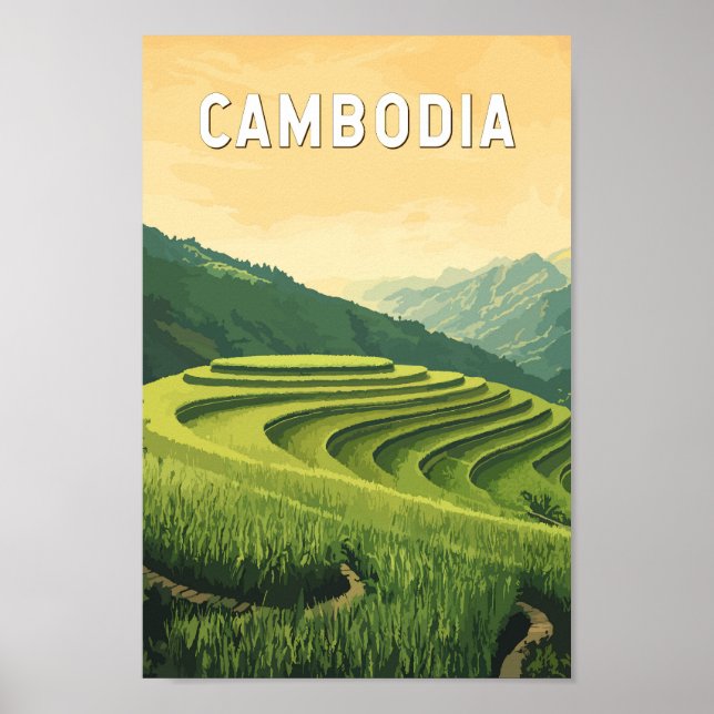 Cambodia Illustration Travel Art Vintage Poster (Front)