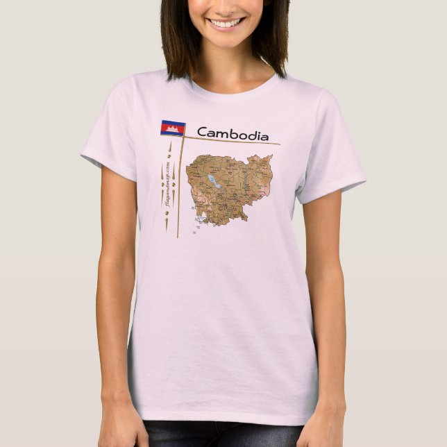 Cambodia Map + Flag + Title T-Shirt (Front)