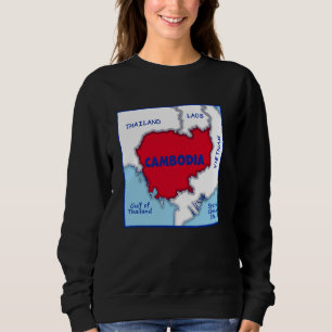 Cambodia Map in flag colours. Surrounding countrie Sweatshirt