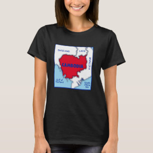 Cambodia Map in flag colours. Surrounding countrie T-Shirt