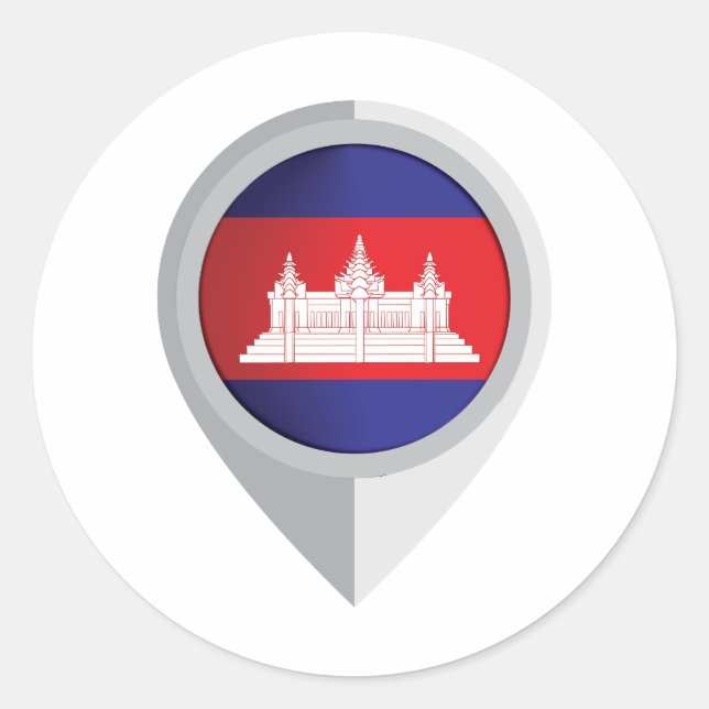 Cambodia Pin Location Flag Classic Round Sticker (Front)