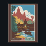 Cambodia Temple Illustration Travel Art Vintage Postcard<br><div class="desc">Cambodia vector artwork design. Cambodia,  a breathtaking Southeast Asian destination,  is known for its ancient temples,  vibrant culture,  and stunning landscapes.</div>