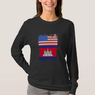 Cambodia Vintage Cambodian Flag America USA Cambod T-Shirt