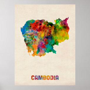 Cambodia Watercolor Map Poster