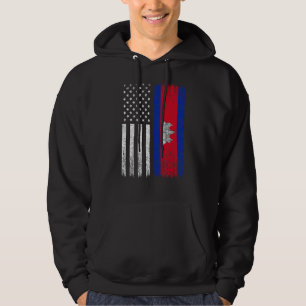 Cambodian American Flag, funny khmer cambodian Hoodie