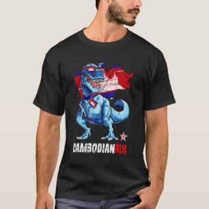 Cambodianrex Proud Cambodian Flag Fun Dinosaur Sau T-Shirt