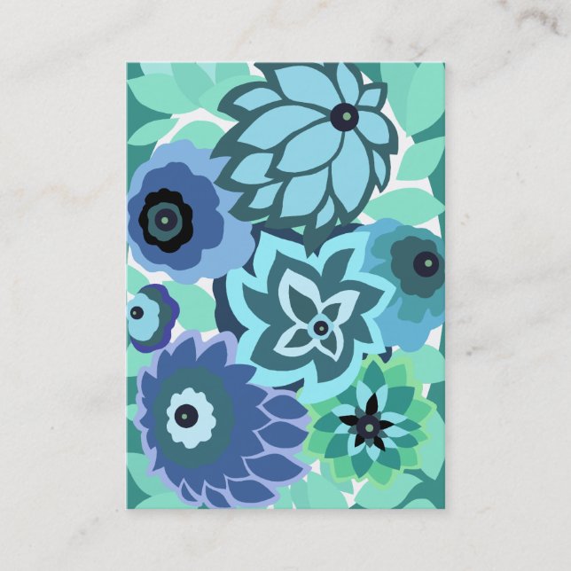 CAMBRIA, ART DECO FLORALS: TRENDY TURQUOISE BUSINESS CARD (Front)