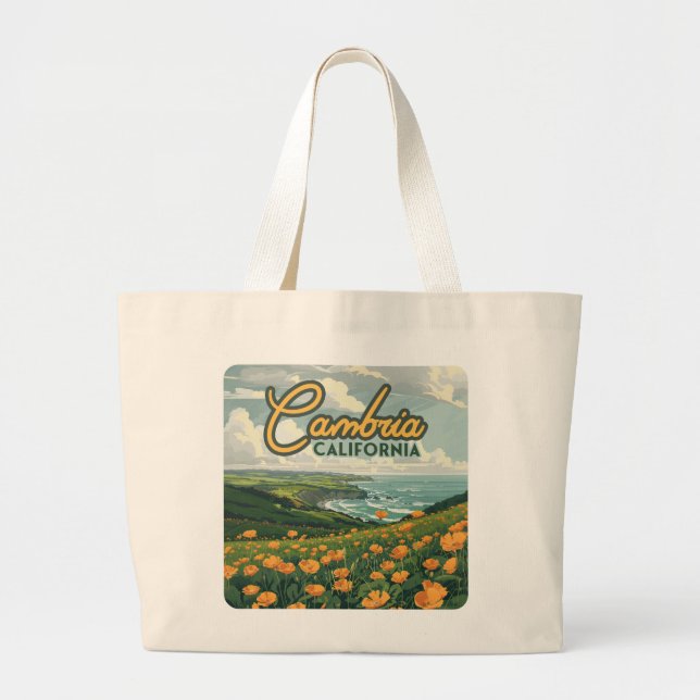 Cambria California Poppies Flowers Pacific Coast  Large Tote Bag (Front)