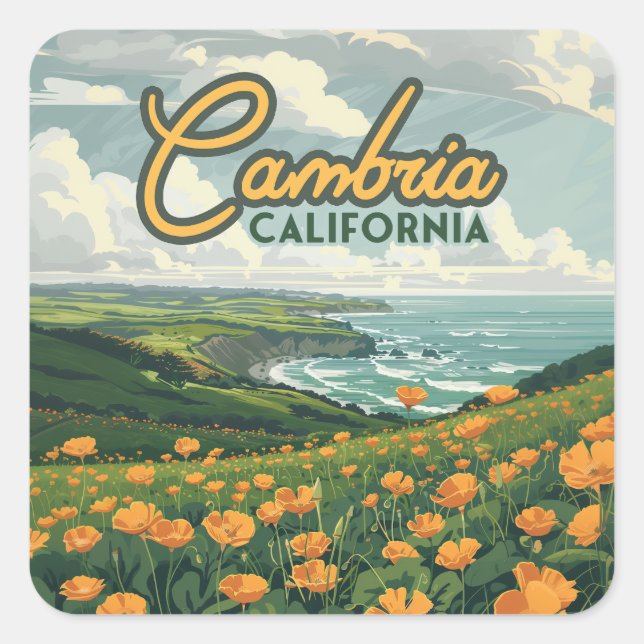 Cambria California Poppies Flowers Pacific Coast  Square Sticker (Front)