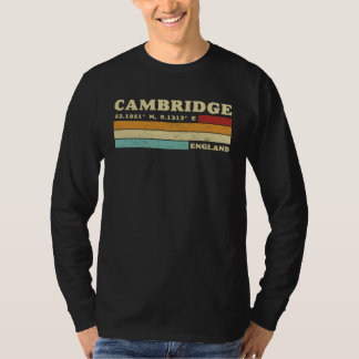 Cambridge England City Retro Longitude Latitude T-Shirt