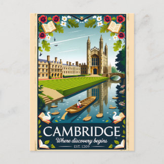 Cambridge England Retro Travel Poster Art Holiday Postcard