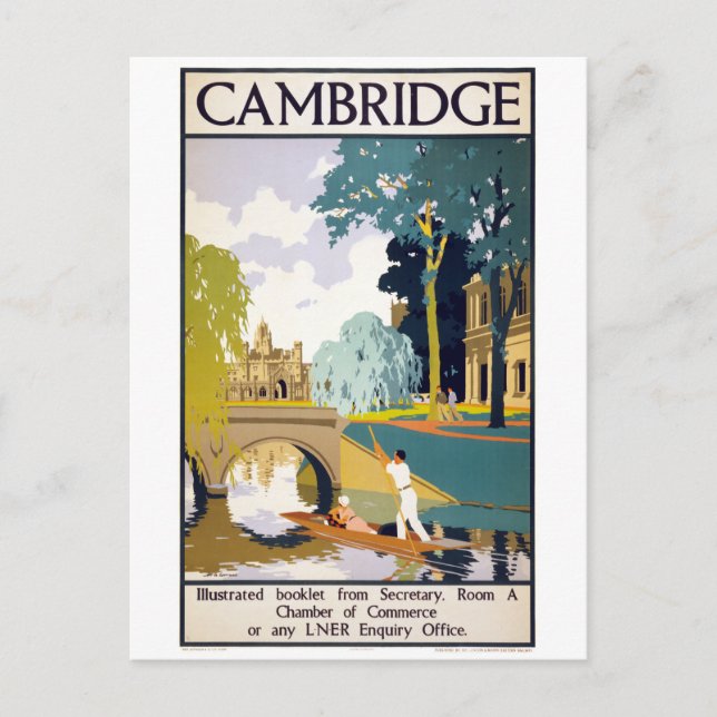 Cambridge Vintage Travel Poster Restored Postcard (Front)