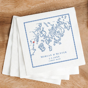 Camden Maine Map Navy Elegant Wedding Napkin