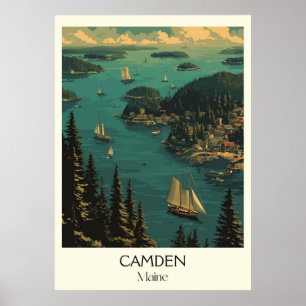 Camden Maine Vintage Harbour Windjammer Art Poster