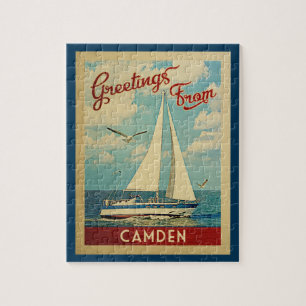 Camden Sailboat Vintage Travel Maine Jigsaw Puzzle