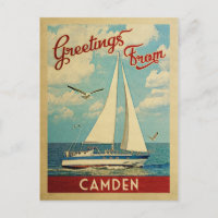 Camden Sailboat Vintage Travel Maine