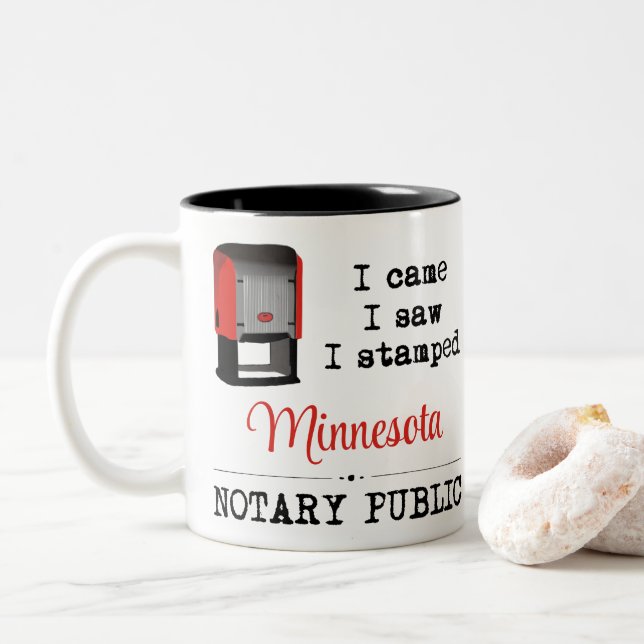 Came Saw Stamped Notary Public Minnesota Two-Tone Coffee Mug (With Donut)