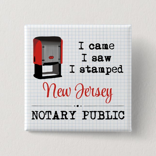 Came Saw Stamped Notary Public New Jersey 15 Cm Square Badge (Front)
