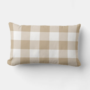 Camel and White Buffalo Check Gingham Pattern Lumbar Cushion