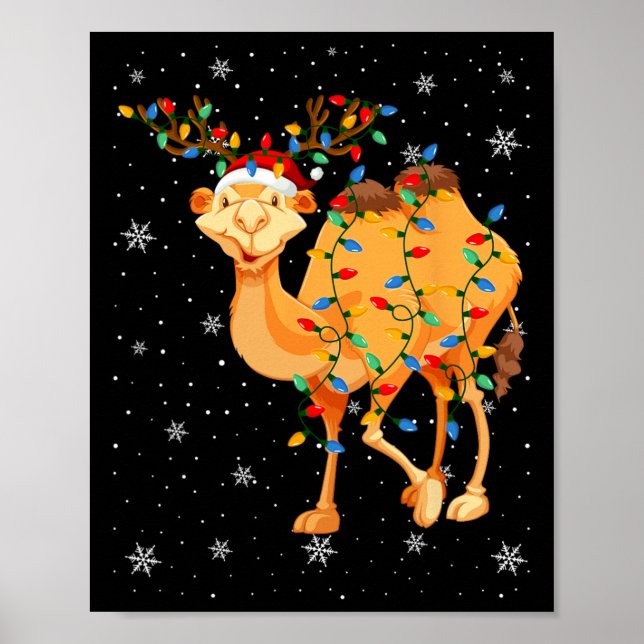 Camel Animal Santa Hat Ugly Christmas Tree Lights  Poster (Front)