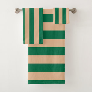 Camel Beige & Classic Green Stripe Bath Towel Set