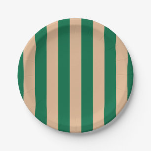 Camel Beige & Classic Green Stripe Paper Plate