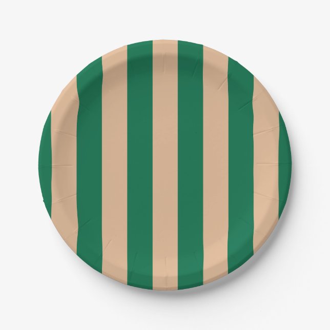 Camel Beige & Classic Green Stripe Paper Plate (Front)