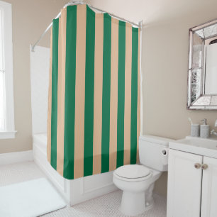 Camel Beige & Classic Green Stripe Shower Curtain