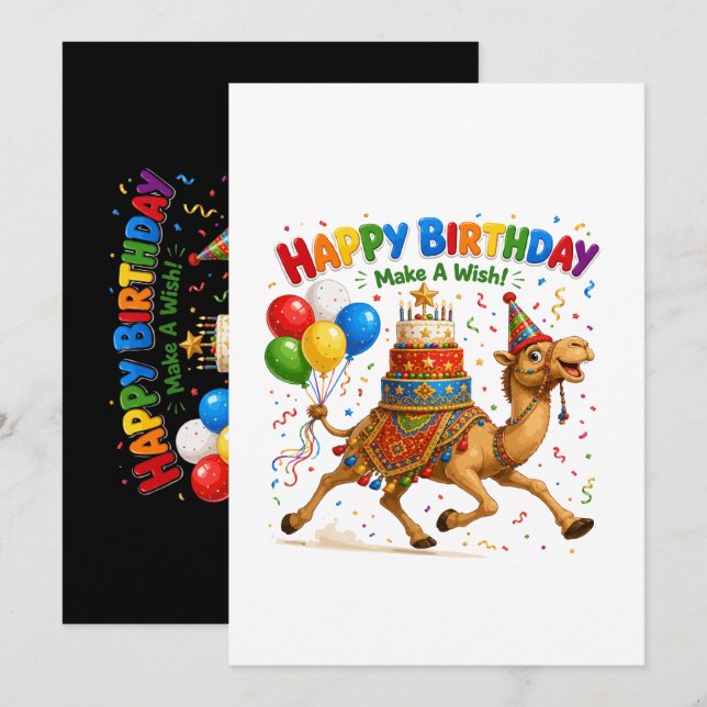 Camel Birthday Celebration Party Illustration Invitation (Front/Back)