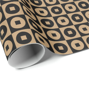 Camel Brown and Black Square Circle Wrapping Paper