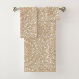 Camel Brown Mandala Pattern Design Bath Towel Set