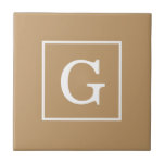Camel Brown White Framed Initial Monogram Tile<br><div class="desc">Camel Brown and White Framed Initial Monogram A stylish solid background with a white framed area for your monogram, name or other text. You can also change the text font, change the font size and colour, move the text, etc. If you would like this design in other colours, just drop...</div>