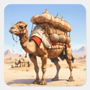 camel carrying load square sticker
