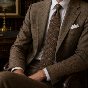 Camel Charcoal Burgundy Glen Check Windowpane Tie